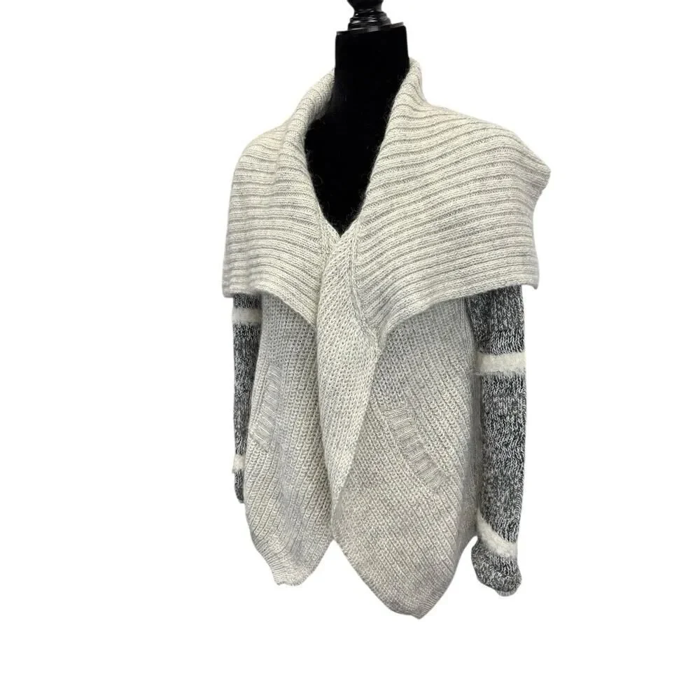 Yigal Azrouël Platinum Grey Striped Shawl Collar Open Cardigan Wool XS